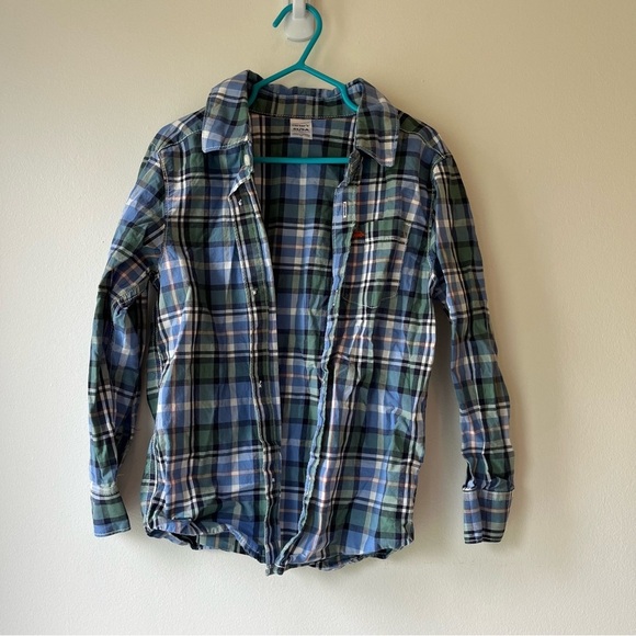 🌼 5/$25 Carter’s Boys Plaid Button-Up Shirt 5T Long Sleeve Blue Green - Picture 1 of 10